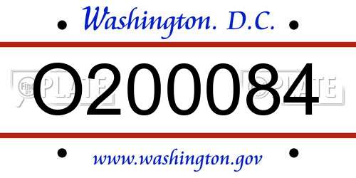 O200084 District Of Columbia License Plate