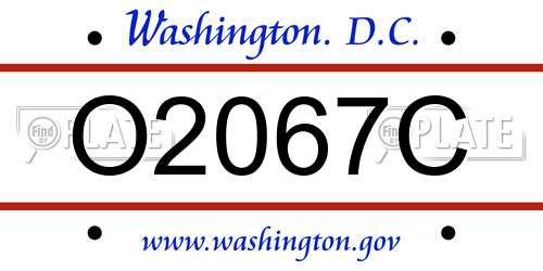 O2067C District Of Columbia License Plate