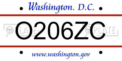 O206ZC District Of Columbia License Plate