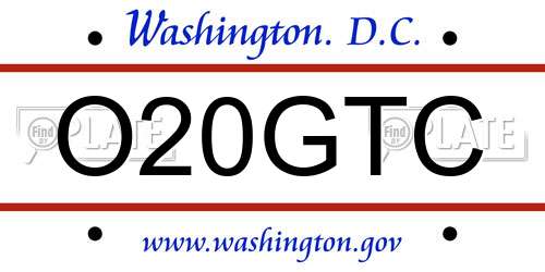 O20GTC District Of Columbia License Plate