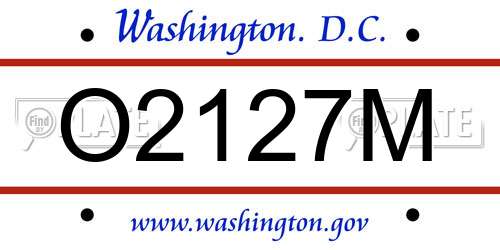 O2127M District Of Columbia License Plate