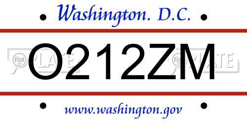 O212ZM District Of Columbia License Plate