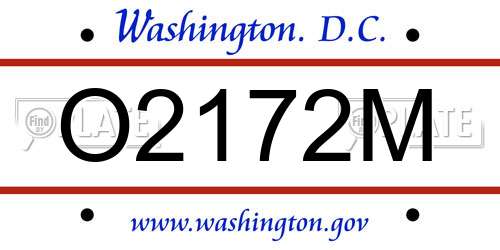O2172M District Of Columbia License Plate