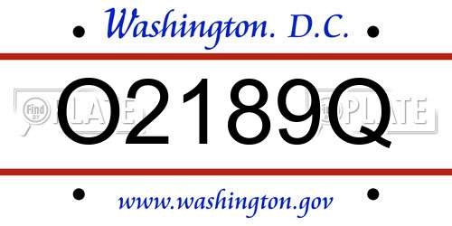 O2189Q District Of Columbia License Plate