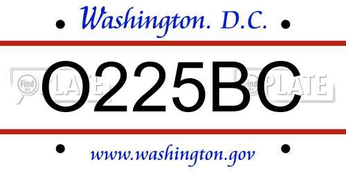 O225BC District Of Columbia License Plate