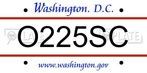 O225SC District Of Columbia License Plate