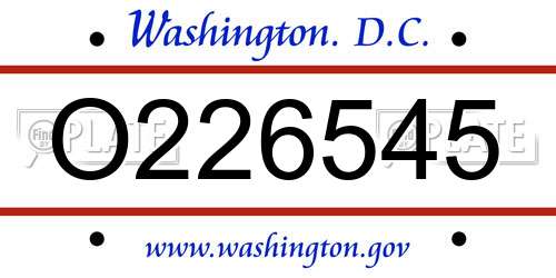 O226545 District Of Columbia License Plate