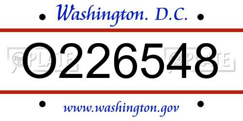 O226548 District Of Columbia License Plate