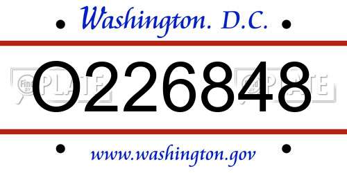 O226848 District Of Columbia License Plate