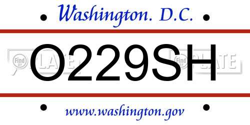 O229SH District Of Columbia License Plate