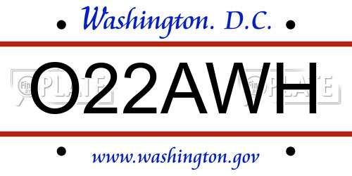 O22AWH District Of Columbia License Plate