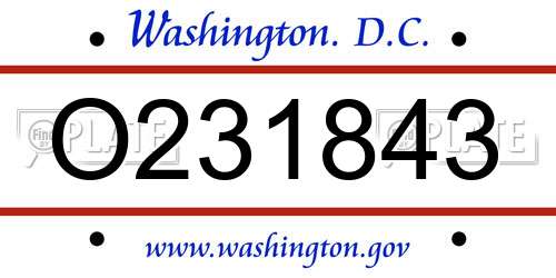 O231843 District Of Columbia License Plate