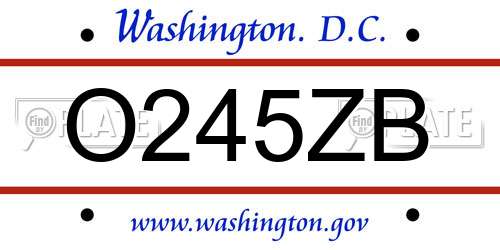 O245ZB District Of Columbia License Plate