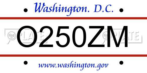 O250ZM District Of Columbia License Plate