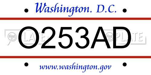 O253AD District Of Columbia License Plate
