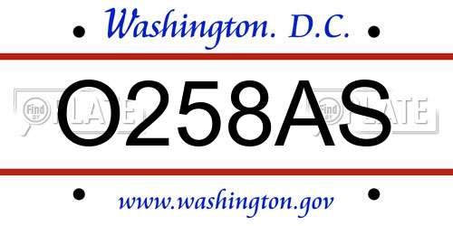 O258AS District Of Columbia License Plate