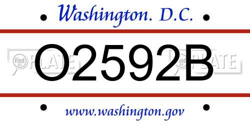 O2592B District Of Columbia License Plate