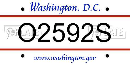O2592S District Of Columbia License Plate