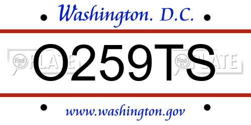 O259TS District Of Columbia License Plate