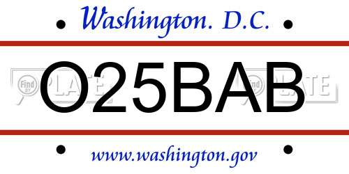 O25BAB District Of Columbia License Plate