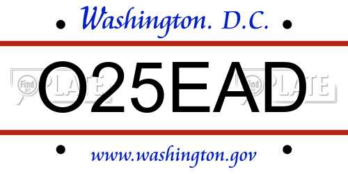 O25EAD District Of Columbia License Plate