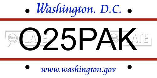 O25PAK District Of Columbia License Plate