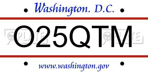 O25QTM District Of Columbia License Plate
