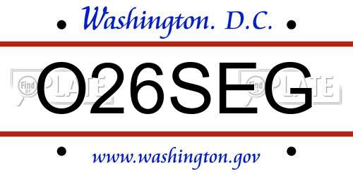O26SEG District Of Columbia License Plate