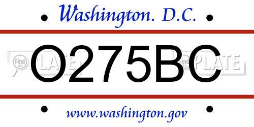 O275BC District Of Columbia License Plate