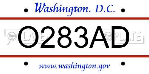 O283AD District Of Columbia License Plate