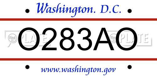 O283AO District Of Columbia License Plate