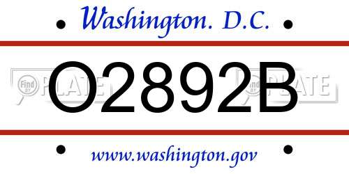 O2892B District Of Columbia License Plate