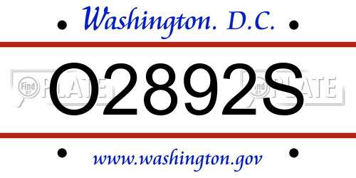 O2892S District Of Columbia License Plate