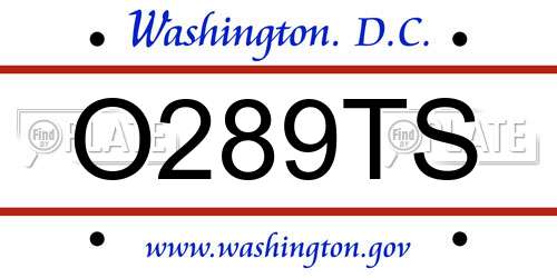 O289TS District Of Columbia License Plate