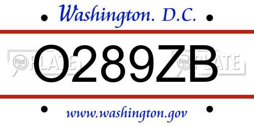 O289ZB District Of Columbia License Plate