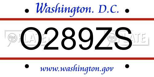 O289ZS District Of Columbia License Plate