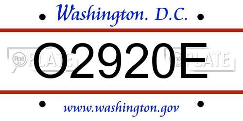 O2920E District Of Columbia License Plate
