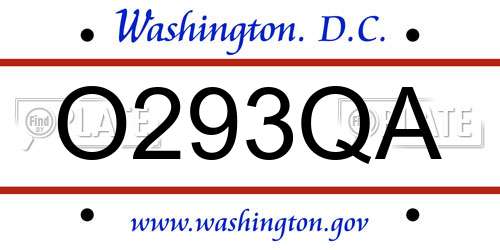 O293QA District Of Columbia License Plate