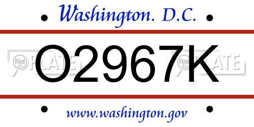 O2967K District Of Columbia License Plate