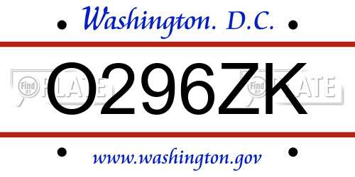 O296ZK District Of Columbia License Plate