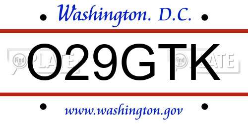 O29GTK District Of Columbia License Plate