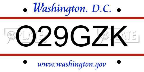 O29GZK District Of Columbia License Plate