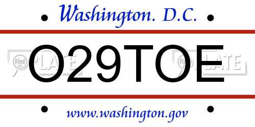 O29TOE District Of Columbia License Plate