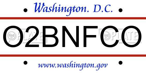 O2BNFCO District Of Columbia License Plate