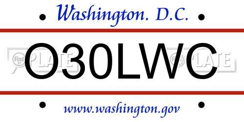 O30LWC District Of Columbia License Plate