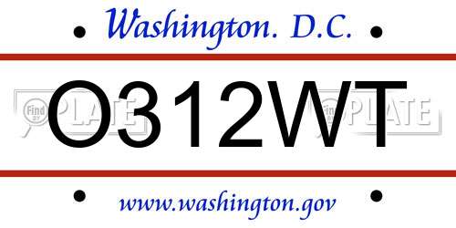 O312WT District Of Columbia License Plate