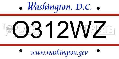 O312WZ District Of Columbia License Plate