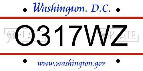 O317WZ District Of Columbia License Plate