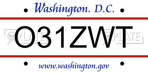 O31ZWT District Of Columbia License Plate