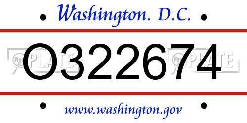 O322674 District Of Columbia License Plate